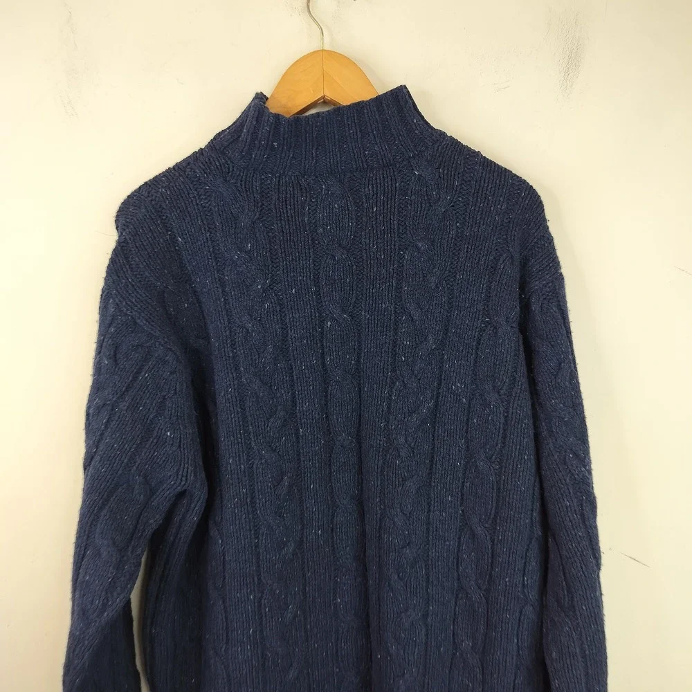 American Eagle Donegal Wool Cable Knit Sweater XL Vintage Preppy Navy Speckled
